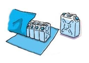 イラスト：ポリタンクとレジャーシートを利用した水嚢