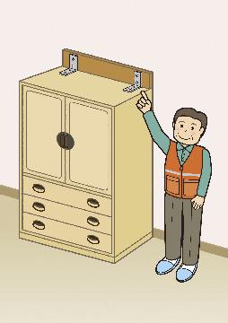 イラスト：L字金具を使った家具の固定