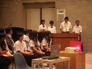 写真:名古屋市公館で被災体験を発表する米崎中学校の生徒