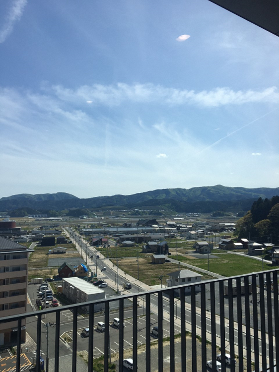 写真:展望スペースから見える陸前高田の街並み。きれいな景色が見える。