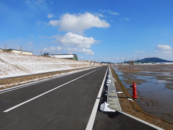 写真:平地部。道路が奥まで伸びている。1