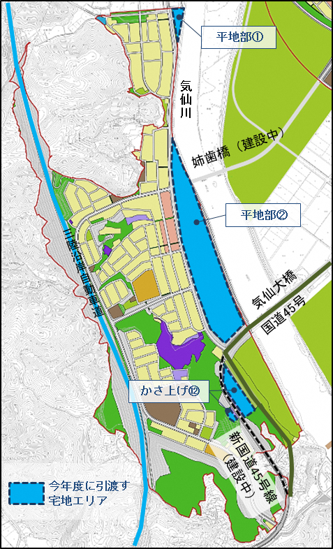 地図:今泉地区「かさ上げエリア」の宅地引渡し