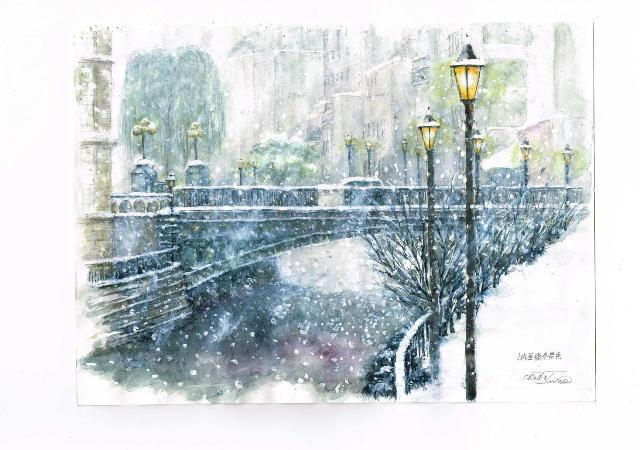 イラスト:納屋橋の雪景色