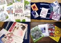 写真:デザインによる「文化のみち」の広報・イメージアップ活動で作成した絵はがき、イラストマップ、ストーリーなど