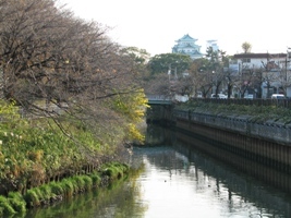 堀川から天守閣を望む写真