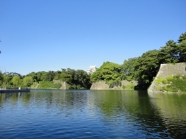 外堀沿いから天守閣を望む写真