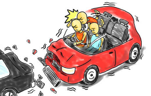 イラスト:追突事故の時に後部座席シートベルト非着用だった場合のイメージ