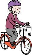イラスト:ヘルメットをかぶった高齢者が自転車に乗っている