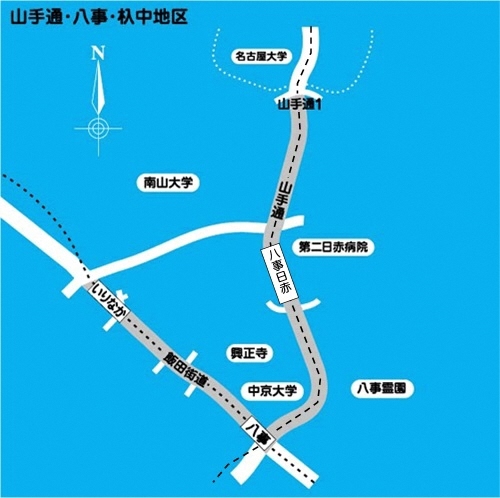 地図:山手通・八事・杁中地区