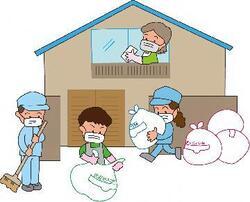 協力して片付けているイラスト