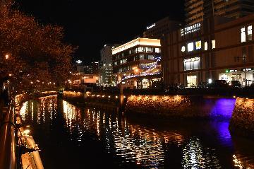 写真:納屋橋掘割跡 ライトアップの様子