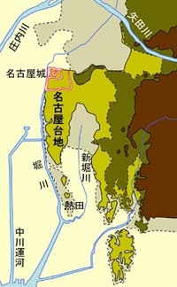 地図:名古屋台地と堀川位置