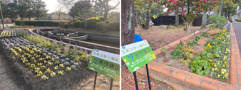 写真:鶴舞公園 噴水等花壇、北道路沿い花壇