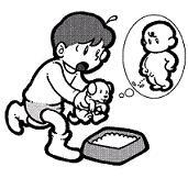 イラスト:飼主が犬をトイレに連れて行く様子