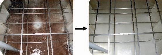 写真:清掃前と後の貯水槽