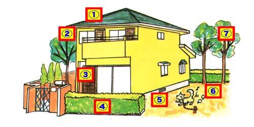 イラスト:スズメバチが巣を作りやすい場所の図