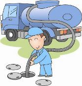 清掃業者が浄化槽を清掃している場面のイラスト