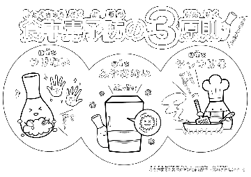 イラスト:「食中毒予防の3原則」のぬりえ