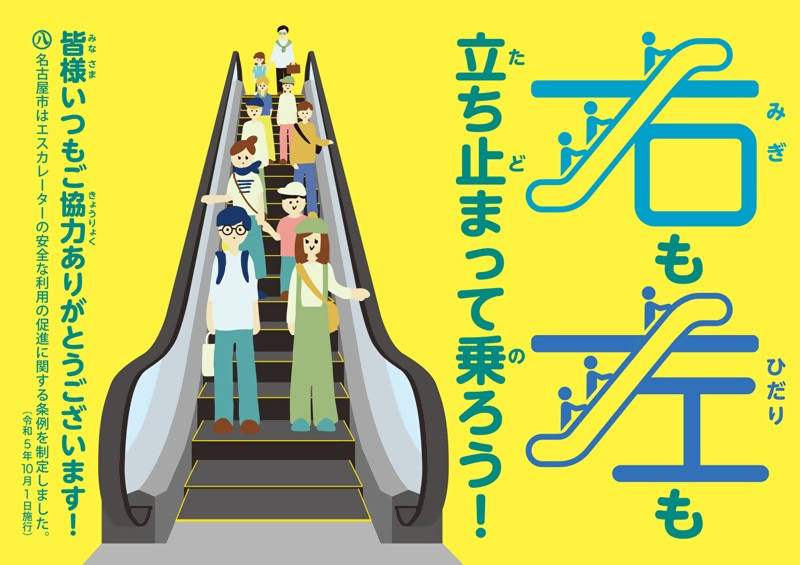 イラスト：エスカレーター利用の啓発ポスター