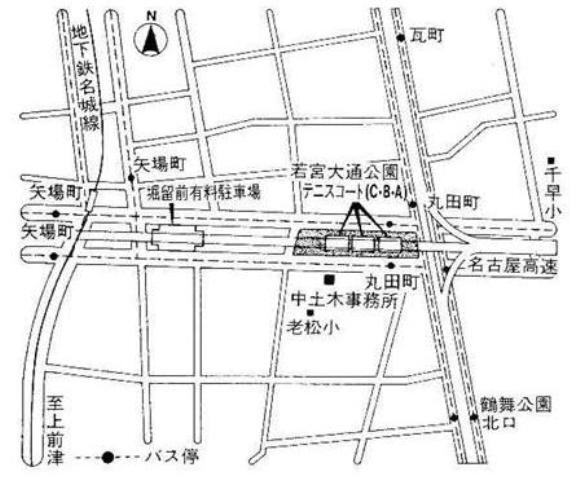地図：若宮大通公園テニスコート