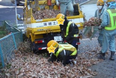 公園樹の落ち葉清掃の様子の写真です。