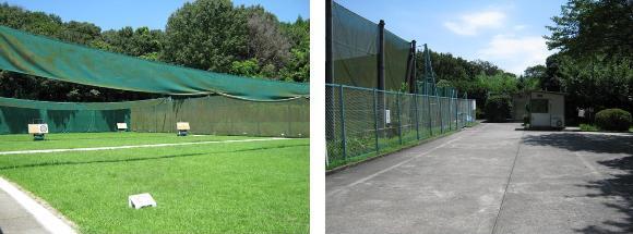 左:アーチェリー場の写真、右:駐車場の写真