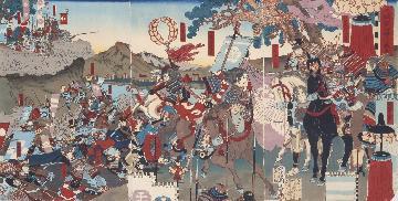 写真：太閤記に描かれた山﨑合戦の図