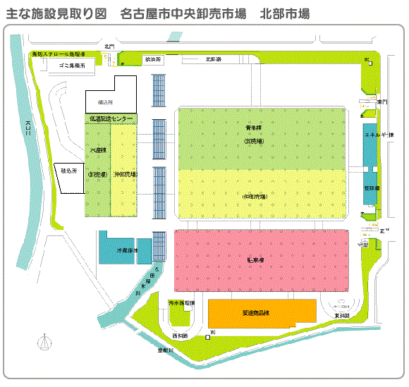 イラスト:主な施設見取り図 北部市場