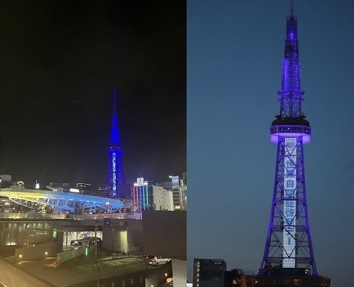 写真：令和7年4月MIRAITOWERブルーライトアップ