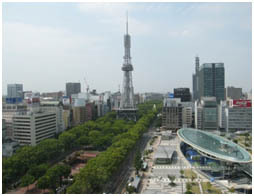 テレビ塔と緑豊かな久屋大通の写真