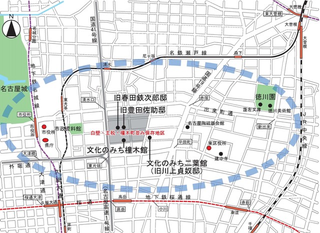 地図：文化のみちのエリアを示しています