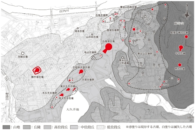地図:守山区上志段味に存在する古墳群の分布図