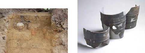 東大久手古墳の埴輪列の写真、円筒埴輪の写真