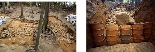 中社古墳のくびれ部の写真、埴輪列の写真