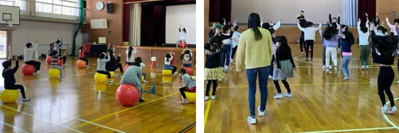 写真:バランスボール体験、ヒップホップダンス体験