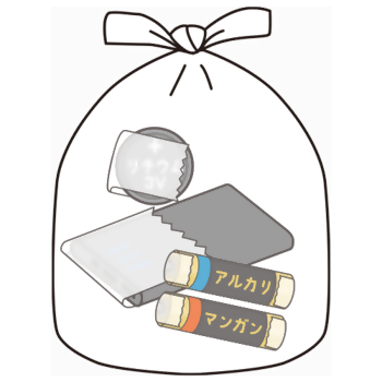 イラスト：透明の袋に電池類が入った様子