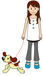 イラスト：飼い犬とともに写る女性