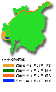 地図：本市における市街化調整区域の変遷