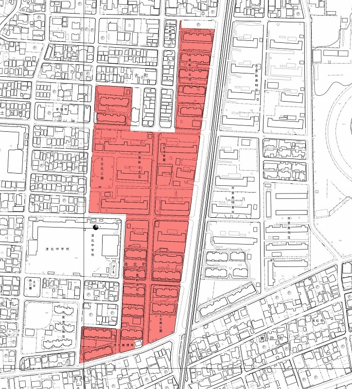 地図：市営新港北荘・市営新土古荘