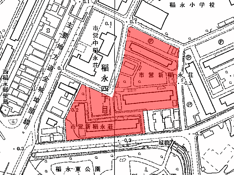 地図：市営新稲永荘(西)