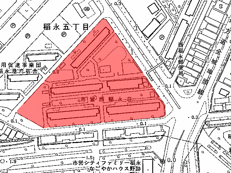 地図：市営西稲永荘(南)