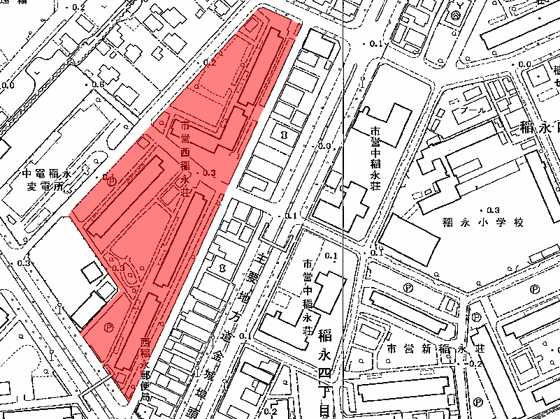 地図：市営西稲永荘(北)