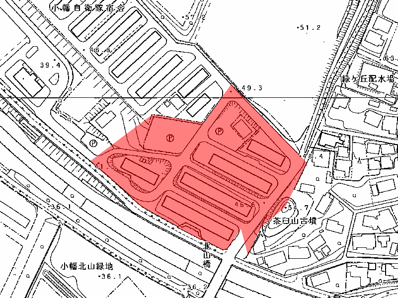 地図:自衛隊小幡北山宿舎(B団地)