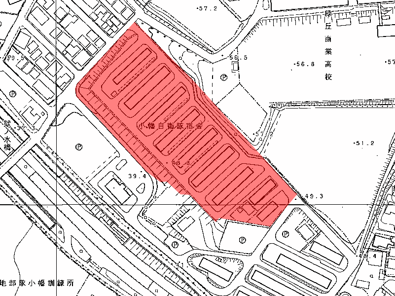 地図:自衛隊小幡北山宿舎(A団地)