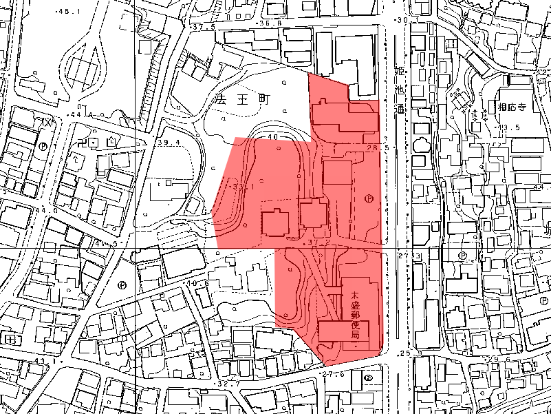 地図:月見ケ丘マンション・松坂屋ストア・法王マンション・グランドヒルズ