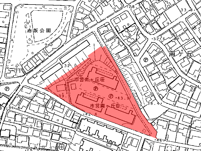 地図:市営 南ケ丘荘(南)