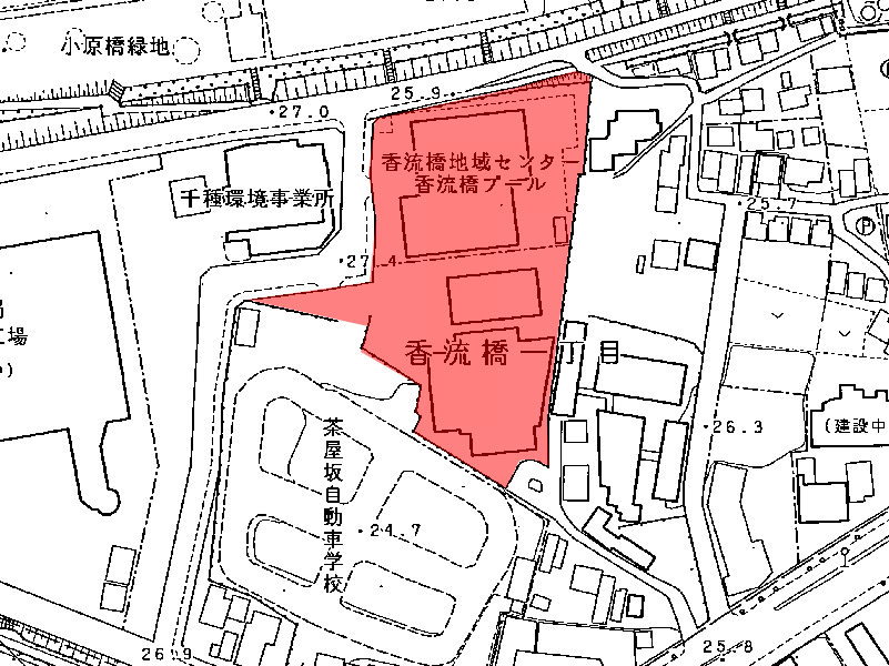 地図:新香橋センタ-・高齢者福祉施設
