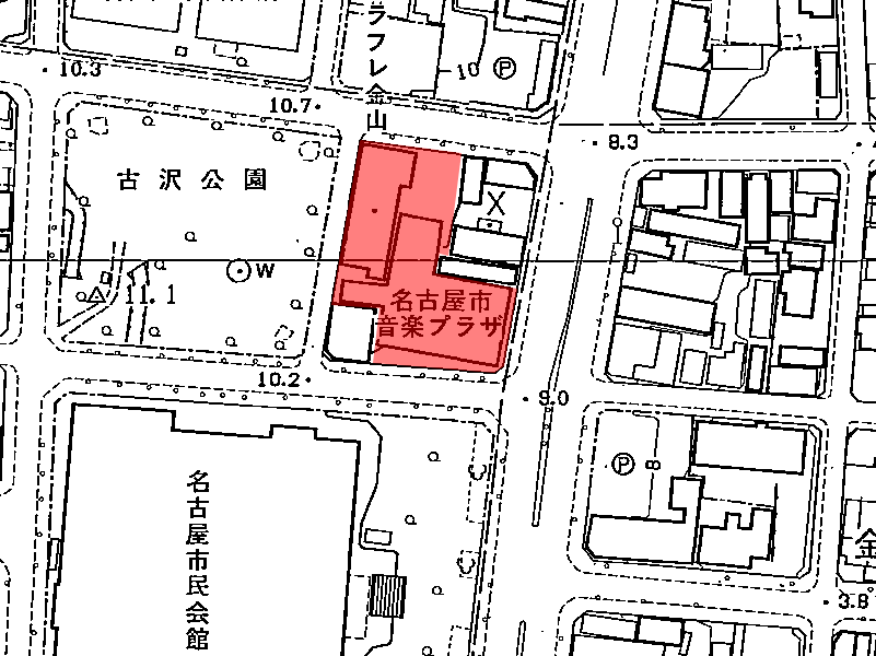 地図:名古屋市音楽プラザ・公団東雲団地