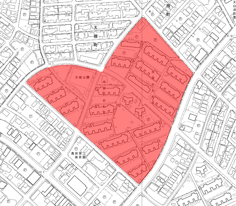 地図:市営島田団地おおね荘