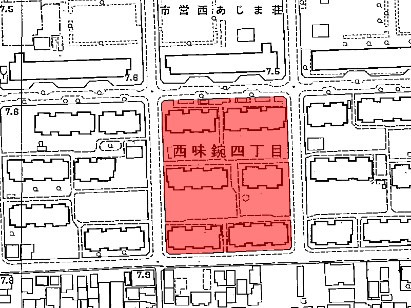地図：市営 西あじま荘(南東)